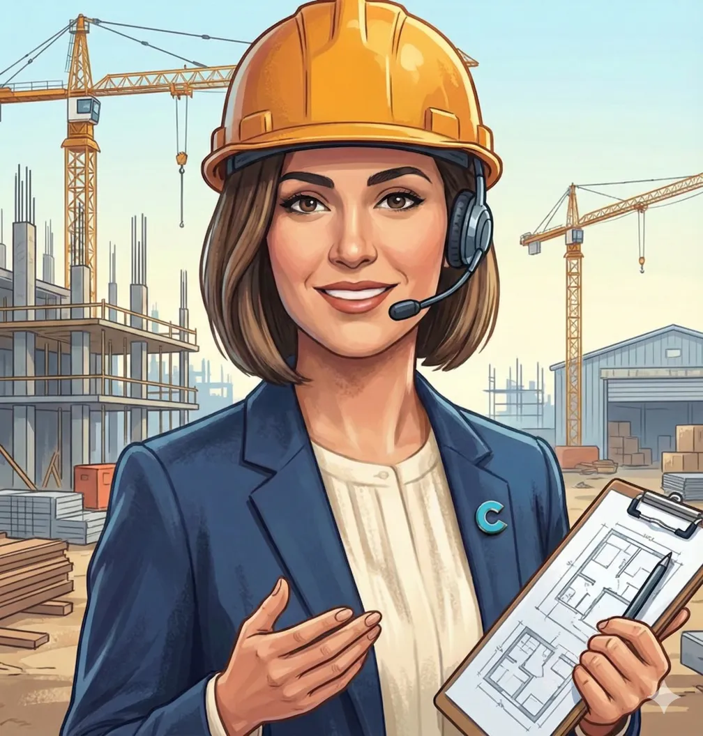 Mira KI-Assistentin mit Bauarbeiterhelm