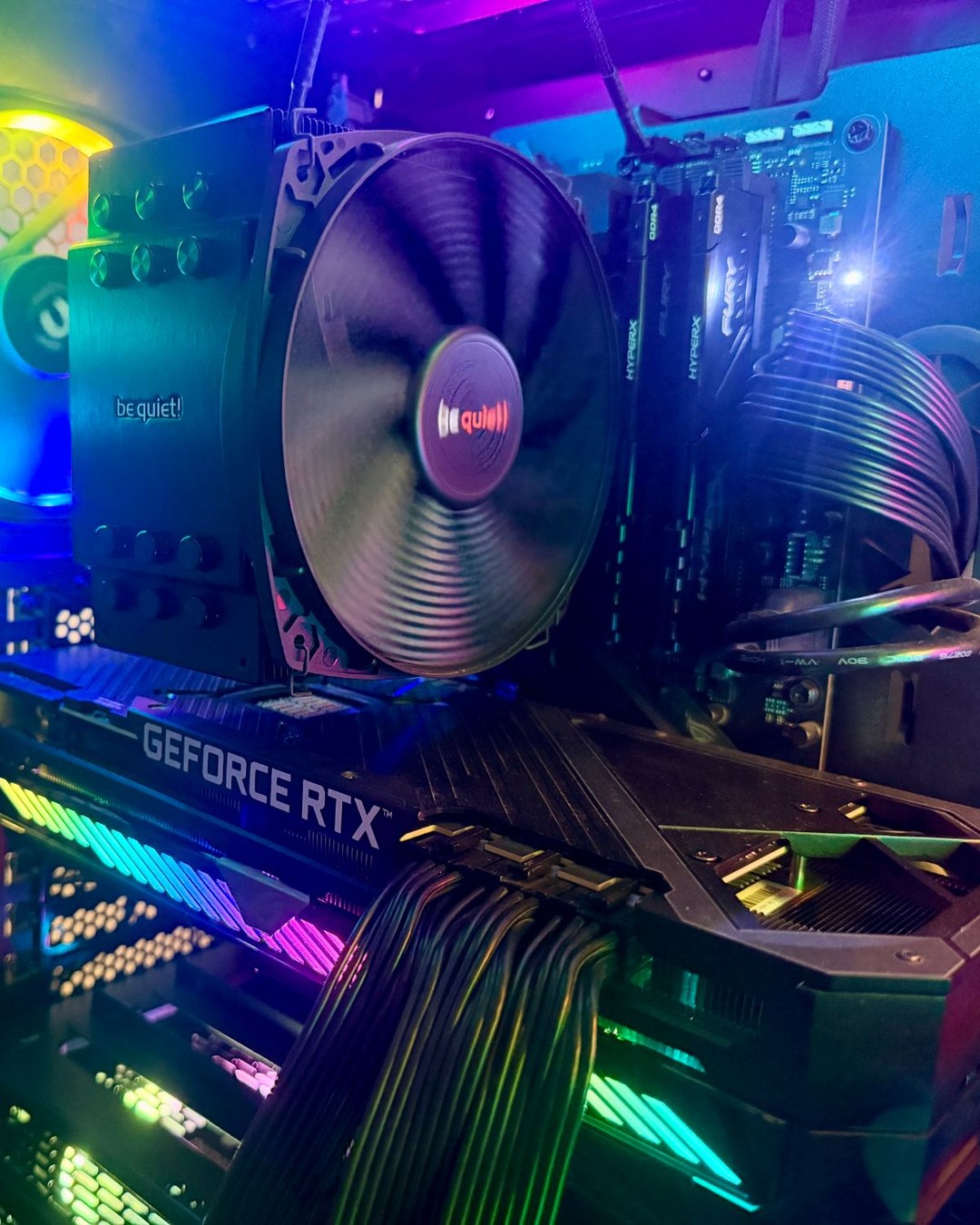 Inside the Qubitwerk PC: NVIDIA GeForce RTX 3090 graphics card with the CPU cooler above it
